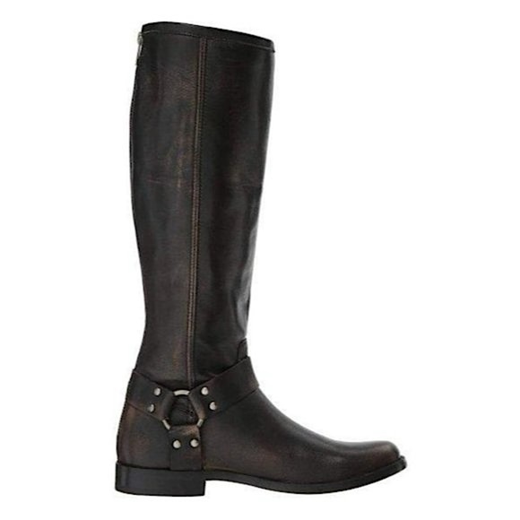 Frye Phillip Harness Leather Tall Boot Dark Brown - Picture 1 of 16